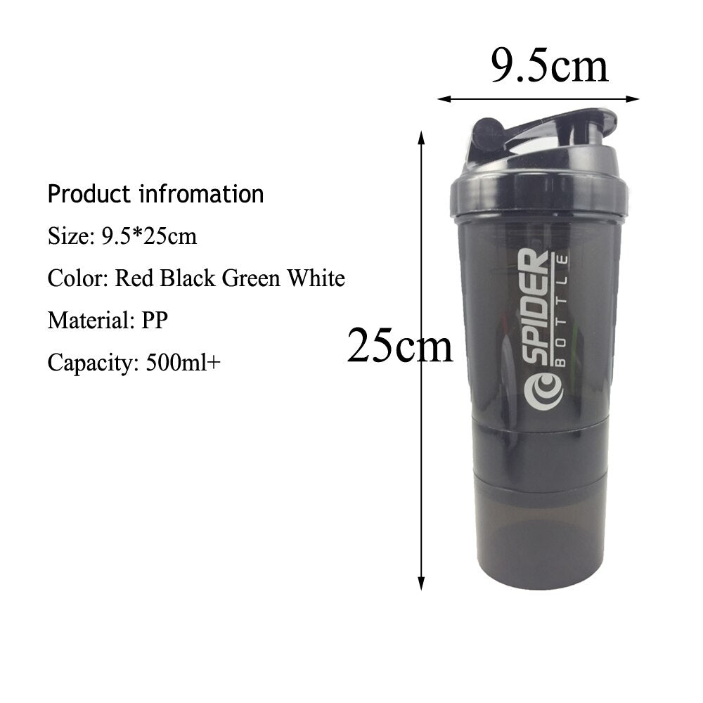 Spider Sports Shaker Bottle Whey Protein Powder Mixing Bottle, Sports Nutrition Protein Shaker Fitness Water Bottle With Three-layers