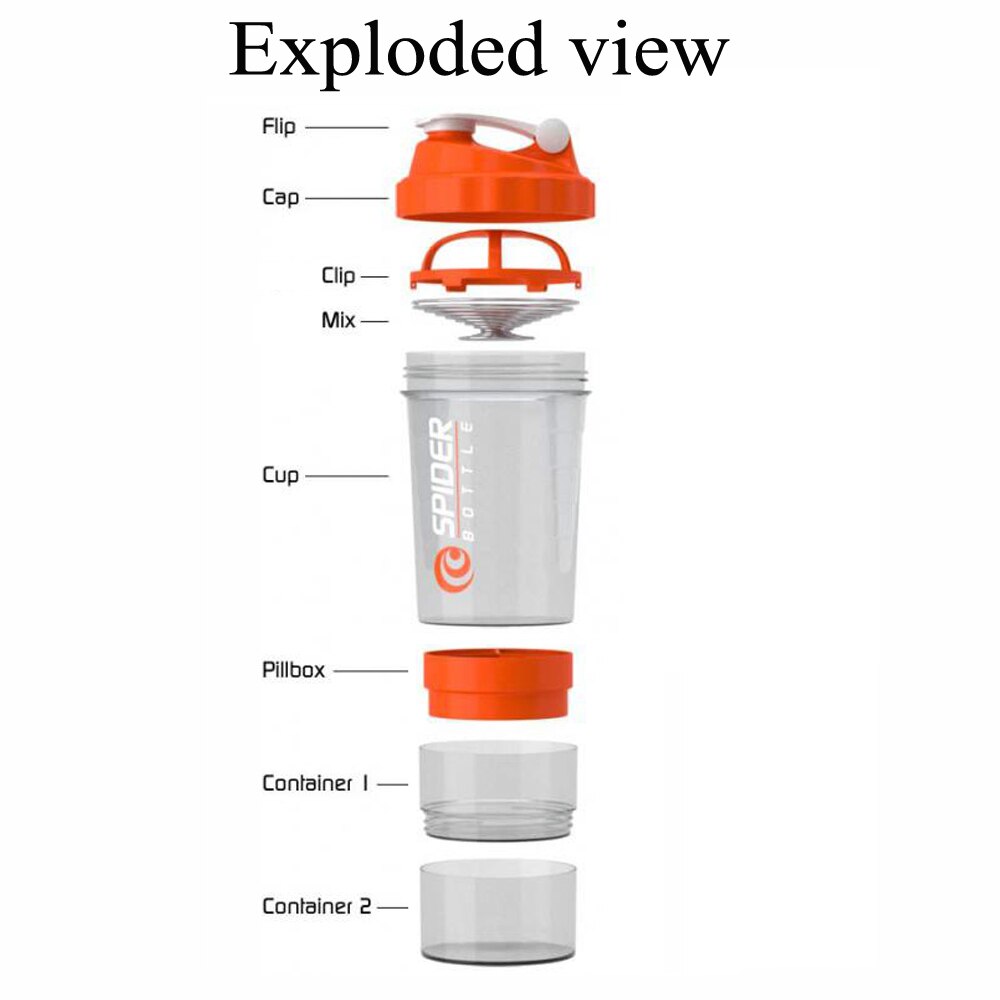Spider Sports Shaker Bottle Whey Protein Powder Mixing Bottle, Sports Nutrition Protein Shaker Fitness Water Bottle With Three-layers